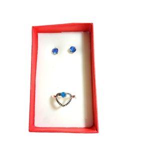 RING & EARRING SET Blue Stone Costume Jewelry